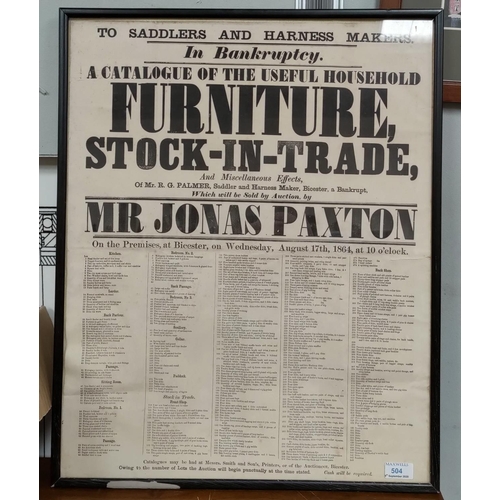 504 - 19th Century Auction Notice: an original auction poster advertising a sale of Furniture ans Stock-in... 