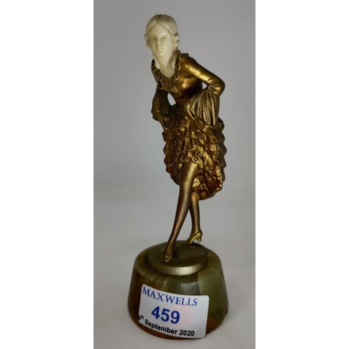 459 - A 19th century gilt bronze and ivory figure of a lady dancing, signed Lorenzl, height 12.5cm, on ony... 
