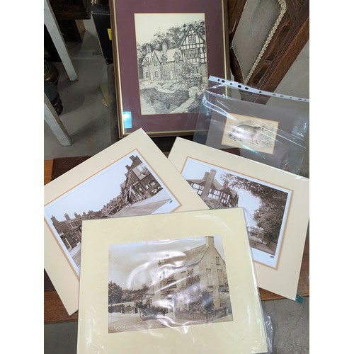 48A - A selection of local pictures and prints including black and white images of Bramhall village