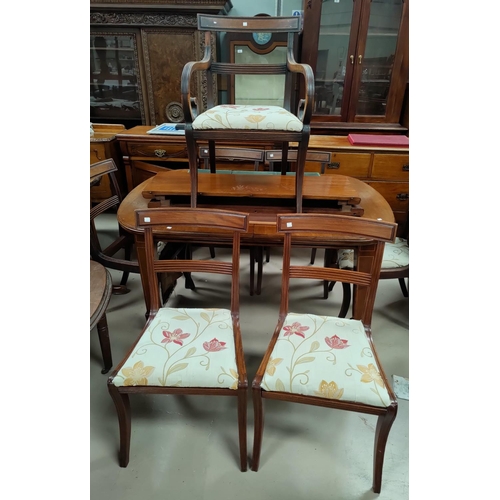 553 - A set of 7 (6 + 1) Regency style mahogany dining chairs with seats upholstered in cream and floral f... 