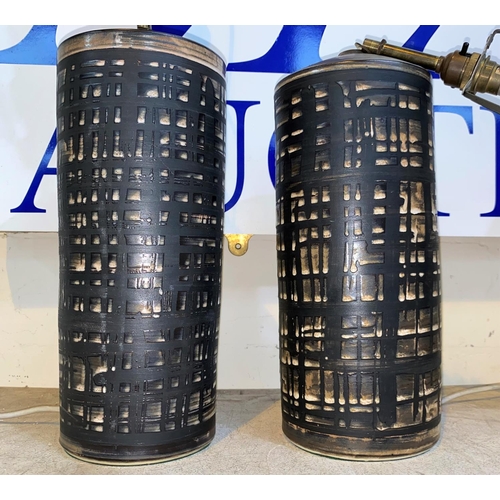 152 - A pair of Iden Pottery cylindrical table lamps, base 33 cm high