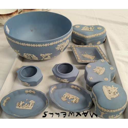 165 - A Wedgewood Jasperware powder blue bowl diameter
and a selection of Wedgewood Jasperware trinket war... 