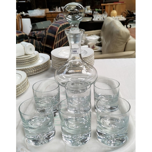 168 - A set of 6 Scandinavian heavy glass whiskey tumblers (one rim chip) and matching decanter