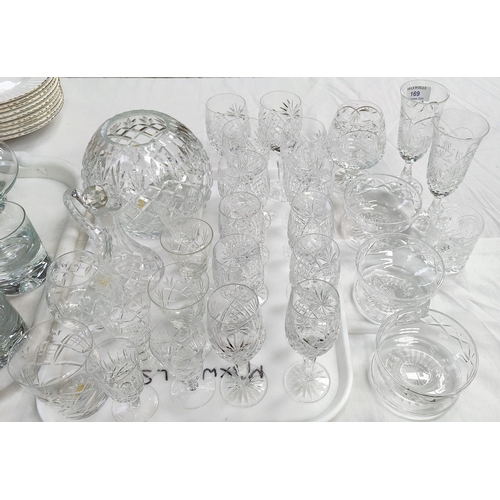 169 - A pair of Thomas Webb cut crystal wine glasses, other similar cut glass