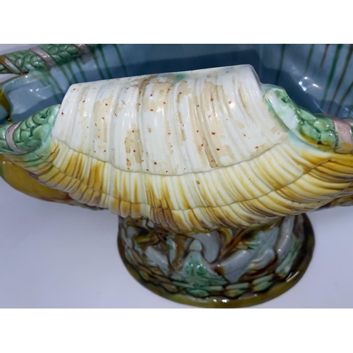 178 - A Mintons style modern Majolica boat shaped vase with female figurehead handles