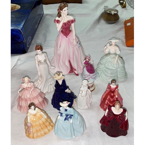 195 - A Coalport figure 'Sarah' - boxed, 10 other small Coalport figures.