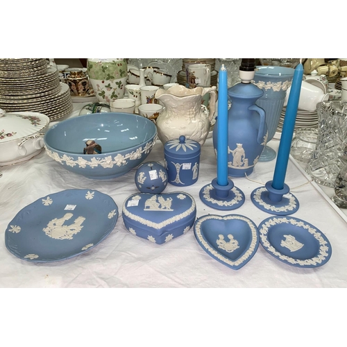 218 - A selection of Wedgwood blue jasperware and Queensware