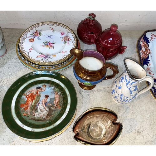 263 - A Royal Crown Derby plate; two Royal Worcester plates; other similar plates and china.