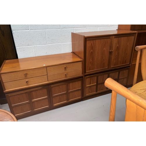 596 - A 1960's Nathan teak 2 piece wall unit comprising side cabinet with cupboard under and low unit of 4... 