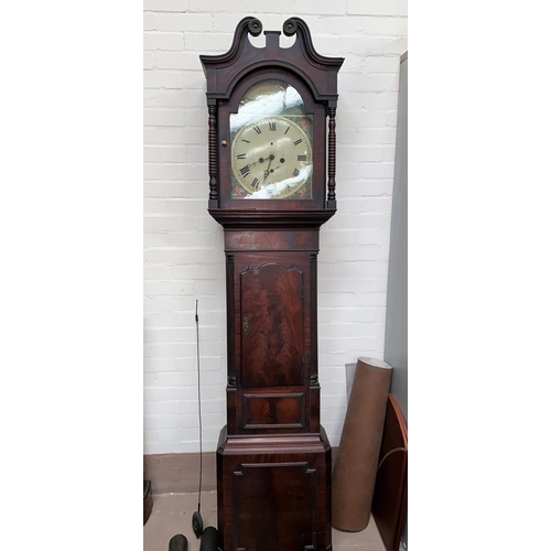 616 - A 19th Century painted dial long case clock in mahogany case with eight day movement