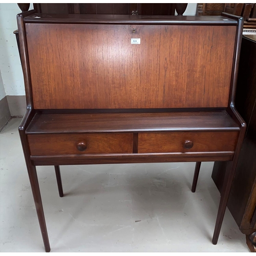624 - A late 1960's dark teak bureau with fitted interior and 2 drawers 9lcm