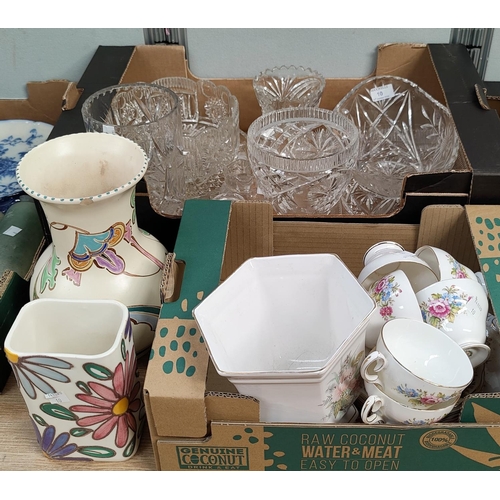 10 - A selection of cut glass; a Queen Anne part tea set; decorative pottery