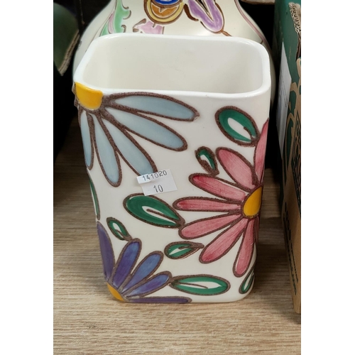 10 - A selection of cut glass; a Queen Anne part tea set; decorative pottery