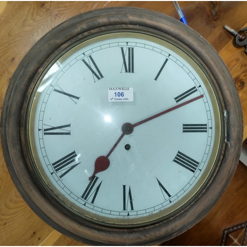 106 - A 19th Century circular dial school clock with fusee movement, enamel dial.