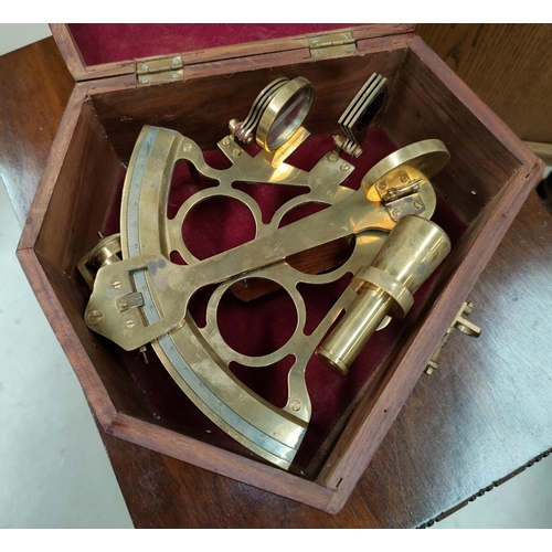 127 - A period style brass sextant in fitted hardwood box