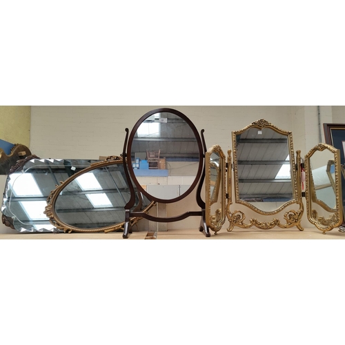 22 - A mahogany framed free standing dressing table mirror; a triple dressing table mirror; 2 others