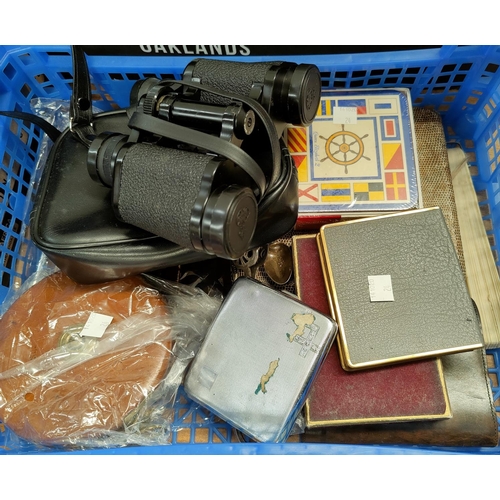 24 - A selection of collectors items:  a pair of Tasco binoculars; a bridge set; playing cards; cutlery; ... 