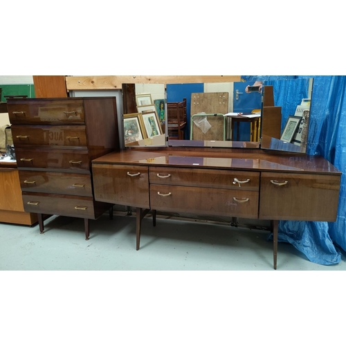 500 - A mid century walnut two piece bedroom suite, comprising: Dressing Table with two cupboards & two dr... 