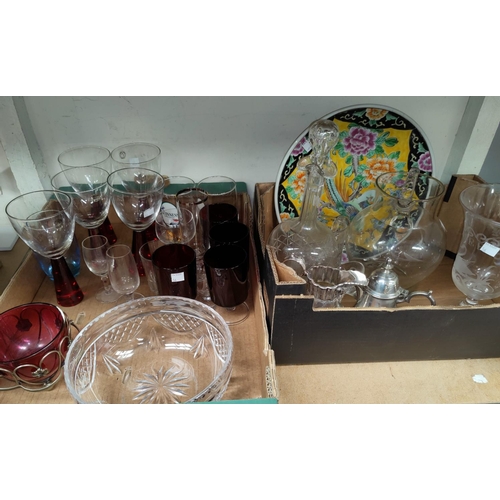 56 - A modern Chinese famille jeune dish & a selection of Victorian and other glass.