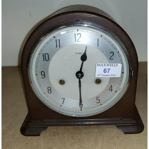 67 - A 1930's Enfield Bakelite mantel clock with silvered dial