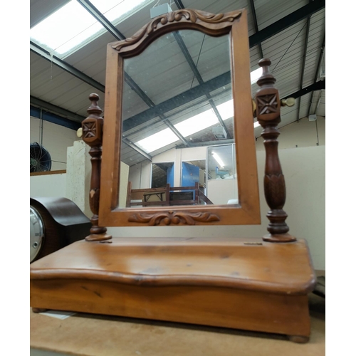 89 - A pine dressing table mirror and a selection of stainless steel tea ware etc