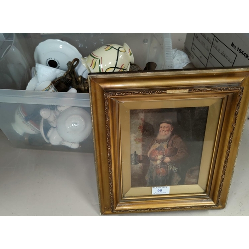 96 - A highlighted print of a 'Man with Tankard', in a gilt frame + a selection of bric a brac.