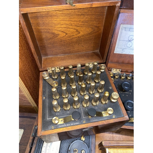 161A - 2 Vintage Variable Resistance boxes, wooden cased,  by Gambrell Bros, London and other similar equip... 