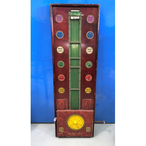 188A - An early 20th century 'Auto Gee' painted metal and stained wood horse racing game by Wells, London, ... 
