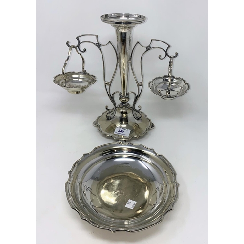 349 - A silver plated 3 basket epergne and a similar dish