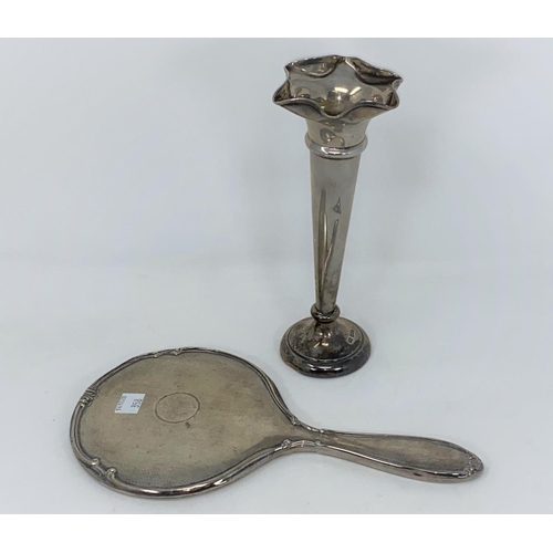 358 - A hallmarked silver trumpet shaped specimen vase on weighted base, Sheffield 1917; a hallmarked silv... 
