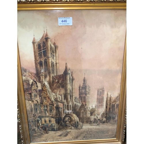 446 - William Herdman:  Watercolour of a continental town scene, signed and dated 1877, 44 x 31 cm, framed