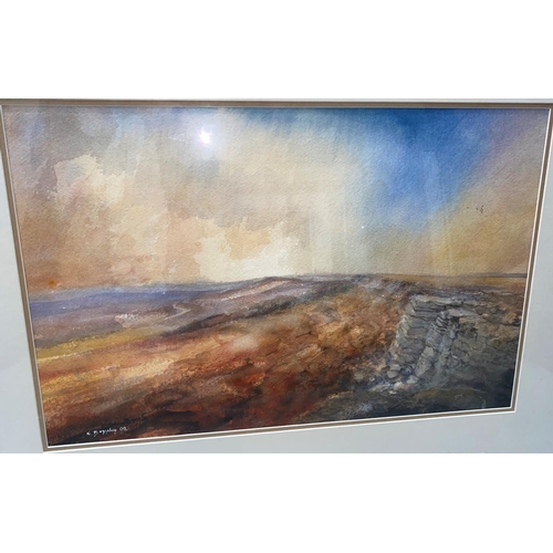 456 - Kristan Baggaley:  Moorland landscape, watercolour, signed, 35 x 54 cm, framed and glazed; R Hadfiel... 