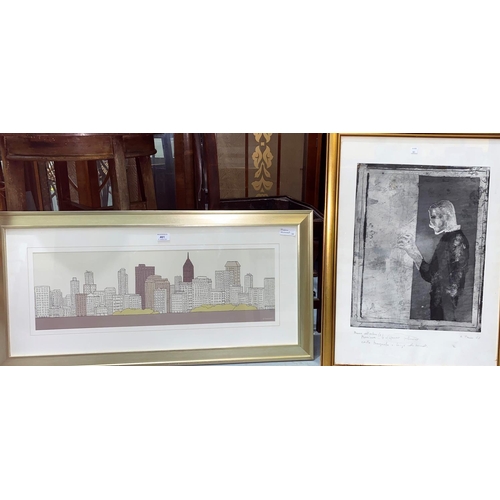 461 - Ulyana Hammond:  New York Skyline, oil on board, signed, 24 x 73 cm framed and glazed; Continental: ... 