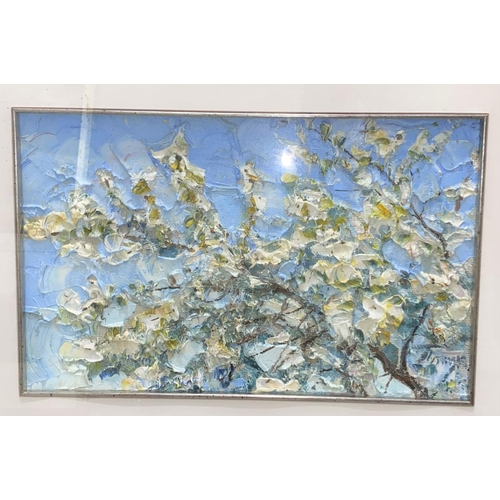 471 - Oleg Putnin (Russian School): Autumn Blossom 3.  Oil on board of impressionist scene of blossoms. Si... 