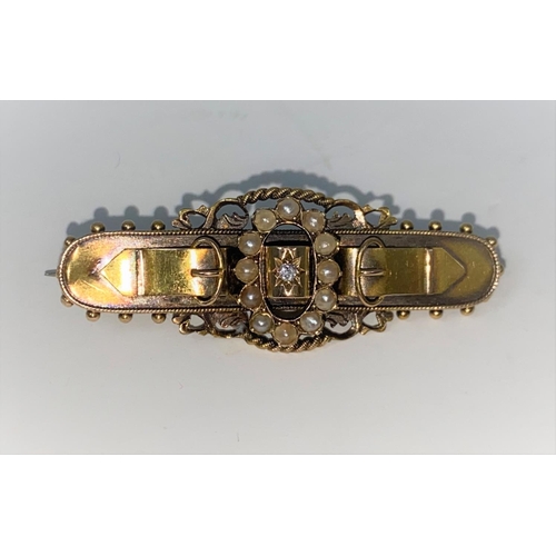 334 - An Edwardian 15 carat hallmarked gold Diamond and seed pearl brooch.Chester 1902 5gms