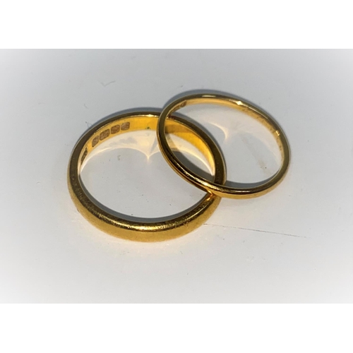 370 - Two 22 carat wedding rings, 6.7 gm. Sizes M & P