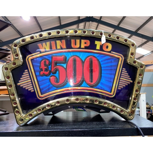 101A - A 1960's style 'upcycled' illuminated One Arm Bandit top display lettered 'Win Up To £500'