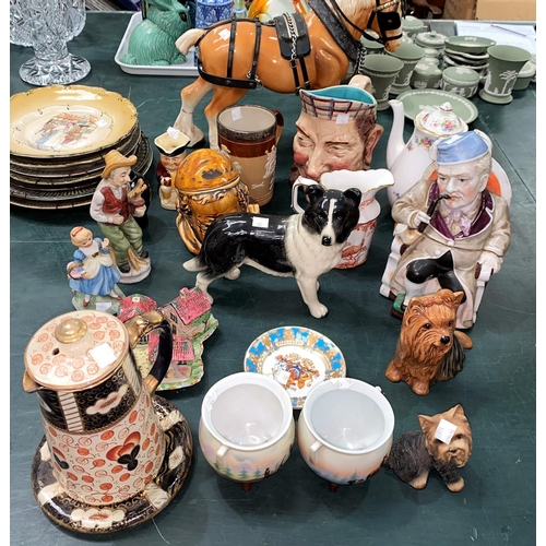 162 - A Sylvac dog, a Crown Derby jug and a selection of decorative pottery