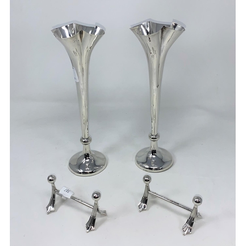 387 - A pair of hallmarked silver specimen vases with folded and serrated rims, London 1904; a pair of hal... 