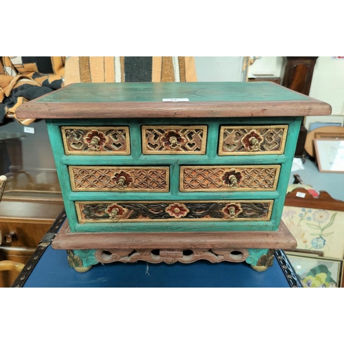 54 - A period style painted miniature chest of drawers + a selection of other boxes