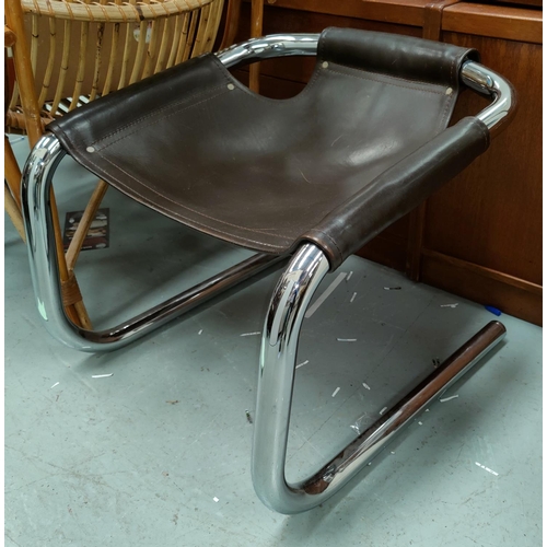 57A - A 1950's /60's tubular chrome metal and brown leather backless chair / stool