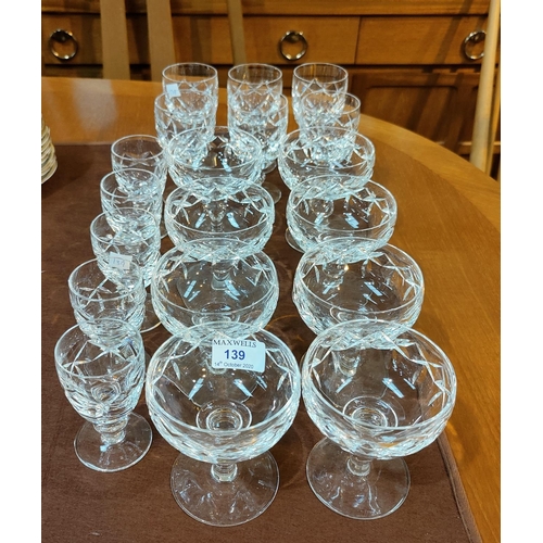 139 - A set of 8 Waterford 'Vintage Kerry' saucer champagnes, 6 similar wines and 5 sherries