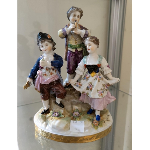 146 - An Augustus Rex' style china group of 3 child musicians, height 18.5cm (flute a.f.)