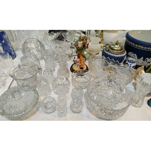 175 - A selection of cut glass ware including vases, bells, clock etc.; a 'The Leonardo Collection' Circus... 