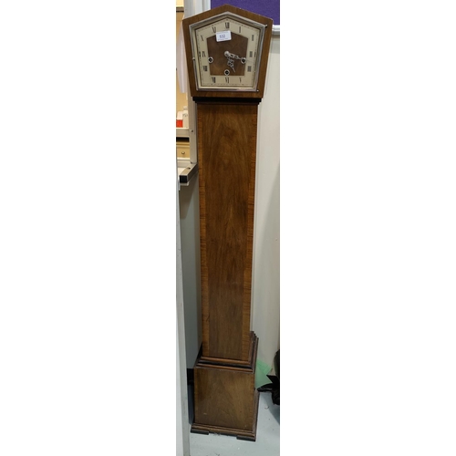 532 - A 1930's crossbanded walnut Westminster chiming grandmother clock