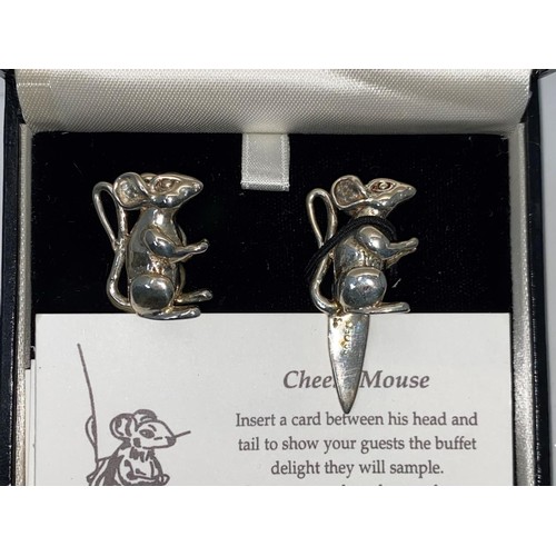 317a - A pair of hallmarked silver 'Cheese Mice' designed to hold labels in their paws for cheese or whatev... 