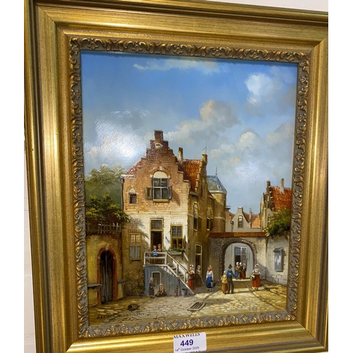 449 - Daniel Szeberenyi:  Continental village, oil on board, signed, 29 x 23 cm, framed