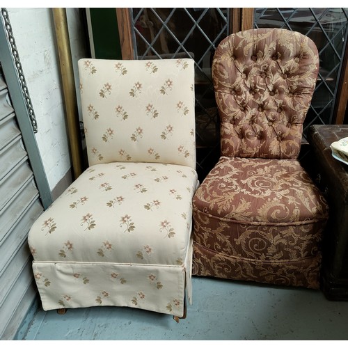 505A - A cream and floral upholstered bedroom chair + another.