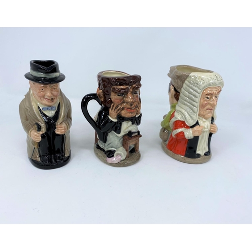 18 - Royal Doulton Toby jug Winston Churchill height 14.5cm; 2 double faced character jugs - The Judge & ... 