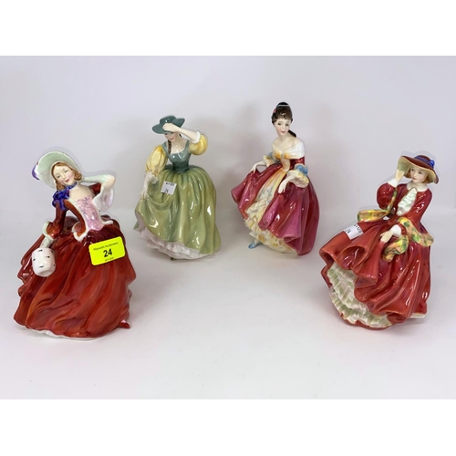 24 - 4 Royal Doulton ladies - Autumn Breeze HN1934; Southern Belle HN2229; Top O' the Hill HN1834; Butter... 